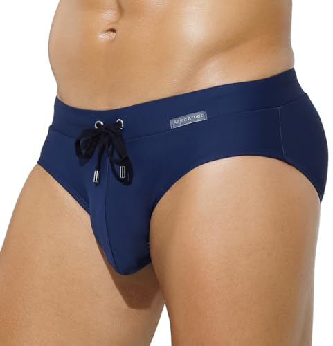 Mauro Kane Men's Tan-Through Swim Briefs Swimsuits Board Surf Bikini Bottom Swimwear with Drawstrings,Navy Blue,XL