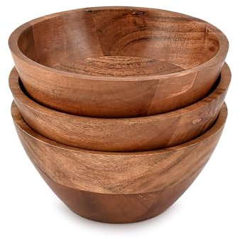 Kimona Lot de 6 bols en bois d'acacia sculpté à la main pour trempage de sauce, salsa, préparation, sel et condiments (15,2 x 15,2 x 7 cm) (lot de 3)