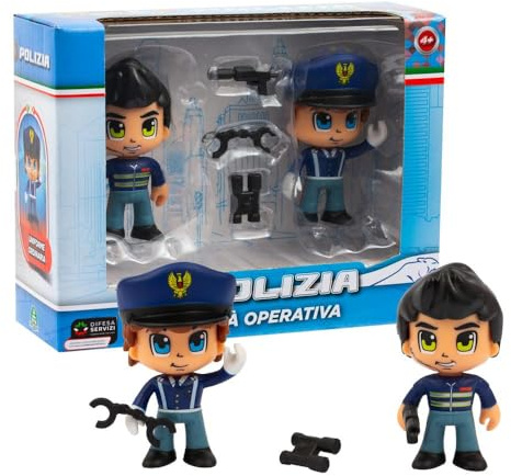 Giochi Preziosi Police - Figurine de Police - Pack de 2 Personnages de 7 cm, Uniformes Originaux et Accessoires Inclus, pour Enfants à partir de 4 Ans