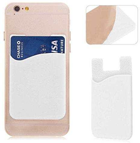Silicone Adhesive Phone Wallet, Stick-On ID Credit Card, Bank Card Holder Pocket Pouch for Smartphones (White)