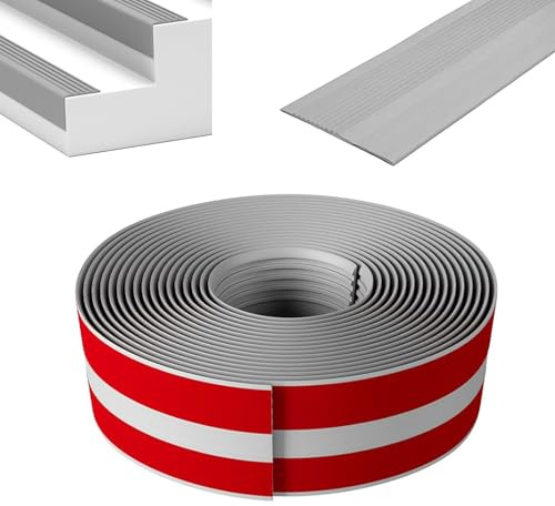 Perfil de protección de borde de escalera de 2 m/5 m, adhesivo de PVC, impermeable, antideslizante, en forma de L, para exteriores e interiores, color gris, 2 m x 13,8 cm