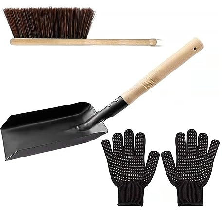 Turodeuo Hearth Brush Kit Silicone Gloves,Fireplace Shovel Hand Shovel And Brush Wooden Handles Coal Fireplace Tool Kit For Home
