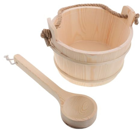 Yardenfun Wooden Sauna Bucket and Ladle Set Pine Wood Accessories for Steam Sauna Comfort and Relaxation for and Shower Use