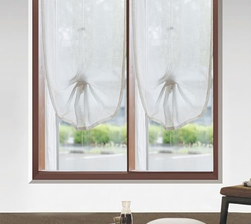 HD BRICO Tende a Pacchetto in Misto Lino, 2 Pannelli con Tasca, Stile Chic, per Camera, Balcone e Finestra (BIANCO, 45X150)