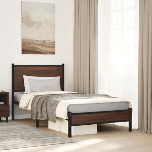 QJBSAVVA Struttura letto in metallo 80 x 200 cm, senza materasso in rovere marrone, telaio in acciaio, letto per ospiti con testiera e sotto-letto, spazio per camera dei ragazzi, camera da letto per