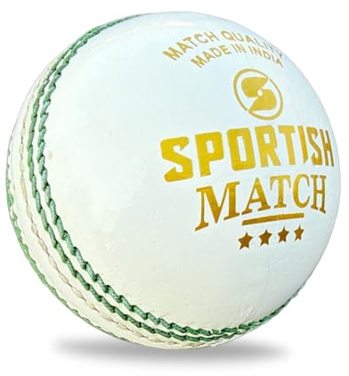 SPORTISH Leather Cricket Match Ball - White Hand Stitched Club Match Play