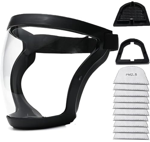 ZVD Visiere De Protection, Masque De Visage Complet, Lunette De Protection Travail Anti Buée, Réutilisables Écrans Faciaux HD, Visières De Sécurité, Réglable Sangle Pour Femmes Hommes (Noir)
