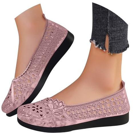 Ventilerande virkade spetsbollerinaskor med blommönster, lediga loafers med runt tåparti, 2 stycken