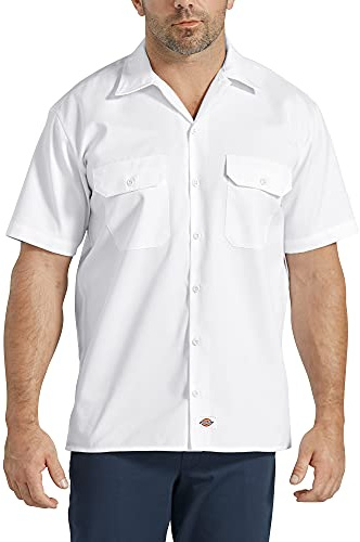 Dickies Men's Short-Sleeve Work Shirt Button, White V1, XXXXXL Big