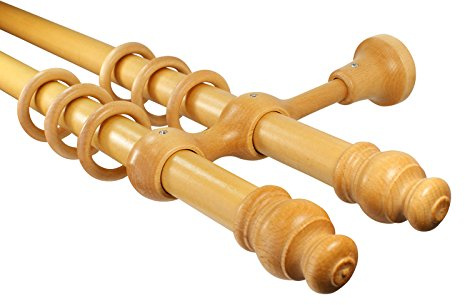 Gardinenstangen 2-läufig Holz Farbe Eiche hell mit 28 mm Durchmesser, 220 cm mittig geteilt