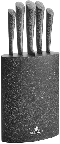 Gerlach Granitex Messerset Küchenmesserset 5 Messer aus Edelstahl Granitbeschichtet im Holzblock Küchenmesser Kochmesser Brotmesser Gemüsemesser Küche Küchenutensilien Küchenzubehör