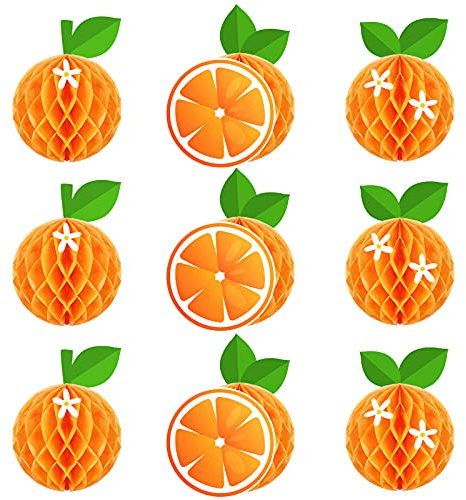 WILLBOND 9 Pcs Orange Honeycomb Balls Birthday Party Supplies Favors Table Centerpieces Tissue Paper Honeycomb Tabletop Hanging Decors Decorations for Party Baby Shower
