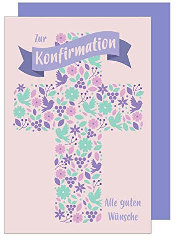 Edition Seidel Premium Glückwunschkarte zur Konfirmation mit Umschlag. Konfirmationskarte Karte Grusskarte Tauben Kreuz Junge Mädchen Karte (KF281 SW022)