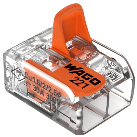 WAGO Verbindungsklemmen 221-612 | 2-polig, bis 6 mm², COMPACT Kabelverbinder mit Hebel für alle Leiterarten weltweit, bestätigte Anwendungssicherheit, 10 Stück