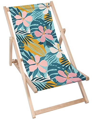 DreamRoots Liegestuhl Klappbar Holz aus Buchenholz, bis 130 kg belastbar, 3-Fach verstellbare Rückenlehne, waschbarer Polyesterbezug
