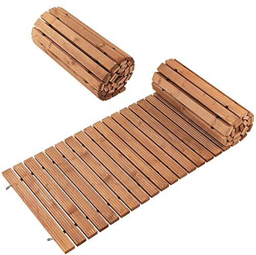 COSTWAY Passerella Arrotolabile per Giardino, Sentiero da Giardino con Filo di Ferro e Consistenza Antiscivolo Resistente alle Intemperie, Percorso in Legno per Cortile e Spiaggia (245 x 55 x 2 cm)
