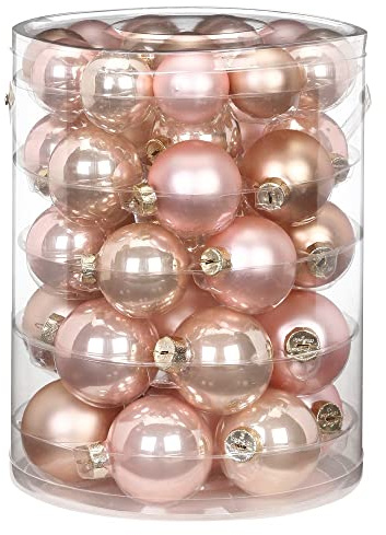 Inge-glas Glas 4-6cm x 44 Stück in Kartonbox Christbaumkugeln Hellrosa Pearly Rose, Hellrosa,beige,rosa