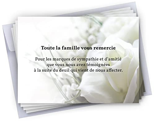 Cadeau Parfait 10 Cartes de remerciements décès condoléances + 10 Enveloppes autocollantes • Visuel Rose Blanche • Format 10x15 cm