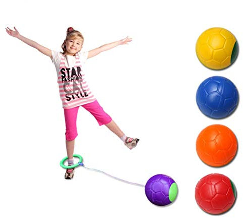 Kinder Skip Ball, Springendes Ball Spielzeug mit Einem Fuß Schuss Ball Bouncing Ball Jumping Fitness Geräte Spielzeug,Springring Fußkreisel(zufällige Farbe)