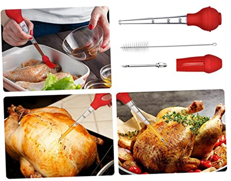BESTonZON 4 Stück Truthahngewürzpumpe Vogelscheuche für den Garten Nudelschüssel aus Fleisch kochen tropffreier Baster Grillwerkzeug sauber Reinigungsbürste einstellen Spritze