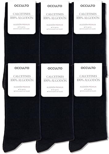 Occulto Herren 100% Baumwolle Socken 6er Pack (Modell: Roland) Schwarz 43-46