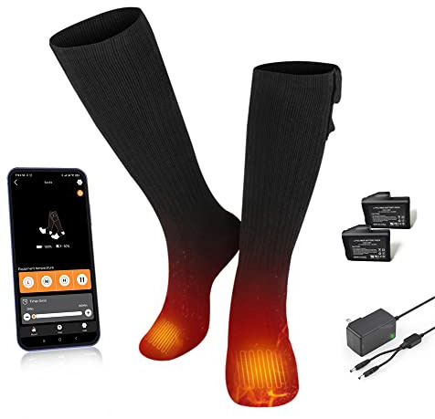 BARCHI HEAT uppvärmda strumpor, fotvärmare med APP-kontroll uppladdningsbara uppvärmda strumpor för män och kvinnor, lämpliga för vintersport, skidåkning, cykling, vandring