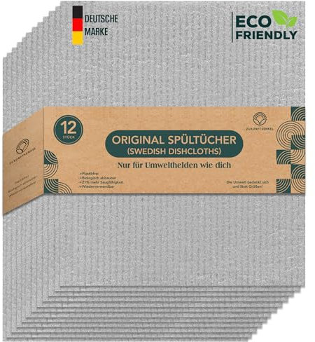 Zukunftsenkel Spüllappen Schwedische Spültücher Dishcloths Nachhaltig Putzlappen Waschlappen Biologisch Abbaubar Plastikfrei (Grau)