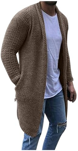 Rrongwn Cárdigan de forro polar de manga larga para hombre, casual, de forro polar, de manga larga, con chaqueta de punto, con transición de punto fino, chaqueta de ocio cálida, Caqui., L