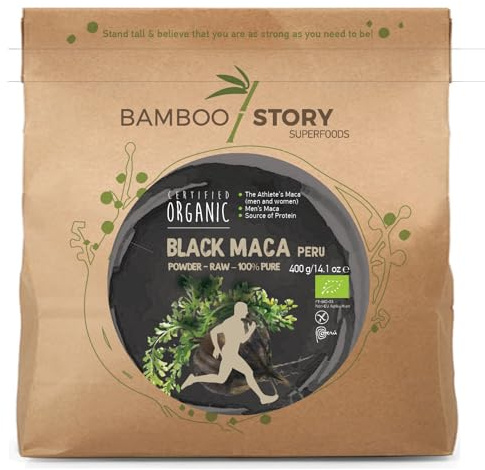 NY | Svart Maca | BAMBOO STORY | Ra | Pulver | Ekologiskt | 100% Peru | 100% Ren | 400g