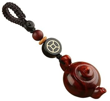 Keyring Wooden Mini Teapot Car Keychain Pendant Decoration, Handle Hu Small Teapot Hand-held Piece Mobile Phone Chain Pendant Car Keychain(A)