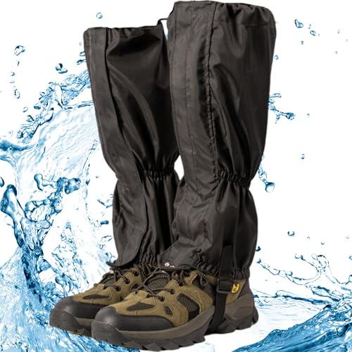 SQAQS Footwear Gaiters Waterproof and Adjustable Snow Gaiters, Hiking Gaiters, Leg Gaiter Waterproof Anti-tear Ankle Gaiters,Gators, Leg Cover Protect for Hiking, Skiing, Walking, Climbing (black)