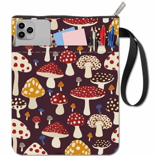 CRASPIRE Mushroom Book Sleeve Protector with Zipper Waterproof Canvas Pouch Covers for Books Lovers Lovers Paperback Notebook Journal Textbooks Paperbacks Cloth Double-Edged Pattern 27.9 cm x 8.66