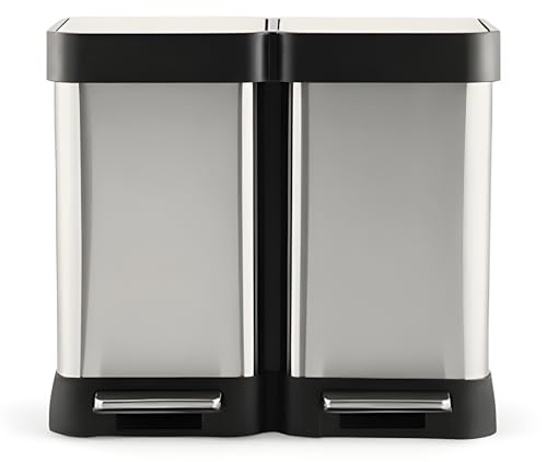 OPULENTHOME Mülleimer 2 Fächer, 40L Mülleimer Küche, Mülltrennsystem Ohne Inneneimer, Mülleimer Fußbetätigter, Softclose-Deckel,Silber