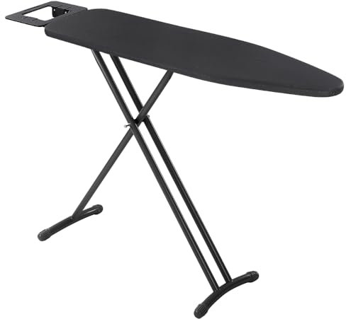 Szmst Foldable Large Ironing Board,Full Size 131 * 33cm with Heat Resistant Cover,7 Adjustable Height,Non-Slip Legs and Safety lock Buckle Design Ironing Board and Iron Rest (Black)