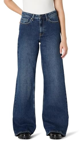 Amazon Essentials Jean Jambes Larges, Taille Haute et Faible Élasticité Femme, Gris Pierre Délavé Foncé, 44