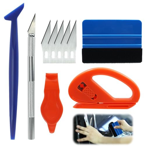 kiki fancy Car Vinyl Wrap Tool Kit, 10Pcs Window Tint Tool Wallpaper Smoothing Kits Including Felt Squeegee Edge Trimmer Mini Soft Corner Squeegee Installing Auto Wraps and Car Stickers