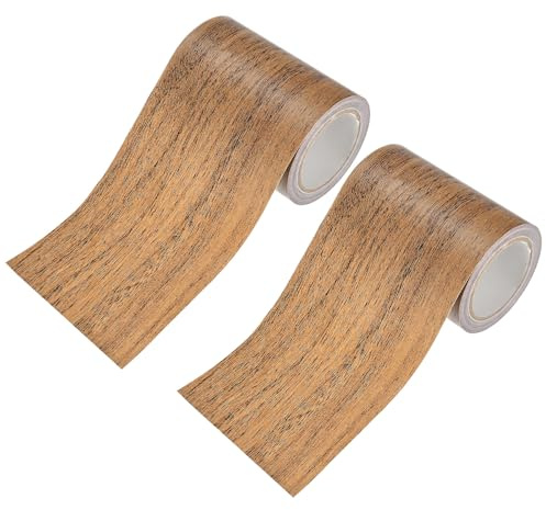 M METERXITY 2-Roll Wood Grain Repair Tape, 3.15in x 15ft Textured Realistic Self-Adhesive Wood Floor Tape Contact Paper for Furniture/Floors/Home [Dark Brown Oak]