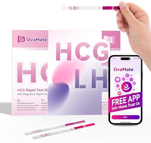 OvaMate 30 Ovulationstest + 10 Schwangerschaftstest Frühtest, Unterstützt von Free OvaMate APP, 10 miu/ml Frühschwangerschaftstest, 25 mIU/ml - Eisprung Teststreifen, 30 LH+10 HCG Tests