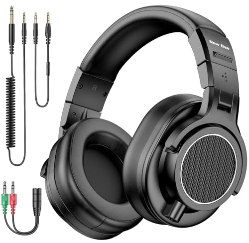 New bee Studio Monitor Headphones with 50mm Drivers, Dual Jacks (3.5mm/6.35mm) & 180° Rotatable Earcups for DJ/Recording/Podcast