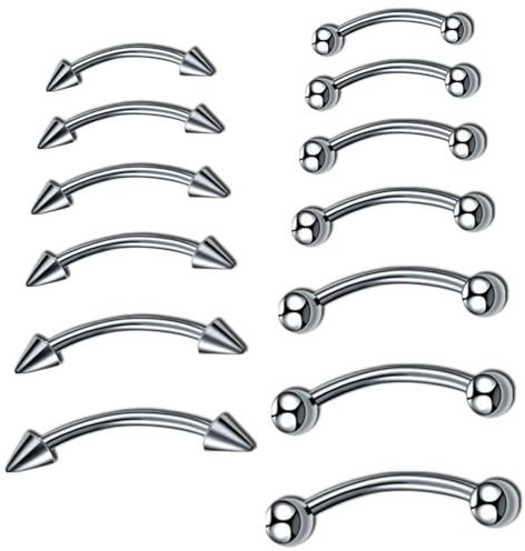 13 Pcs Eyebrow Piercing,Eyebrows Piercing Jewellery,Hypoallergenic Titanium Steel Curved Barbell Lip Pierce Bar Kits Fashional Snake Eyes Bite Vertical Labret Bridge Pierced Jewellery for Girls,Boys