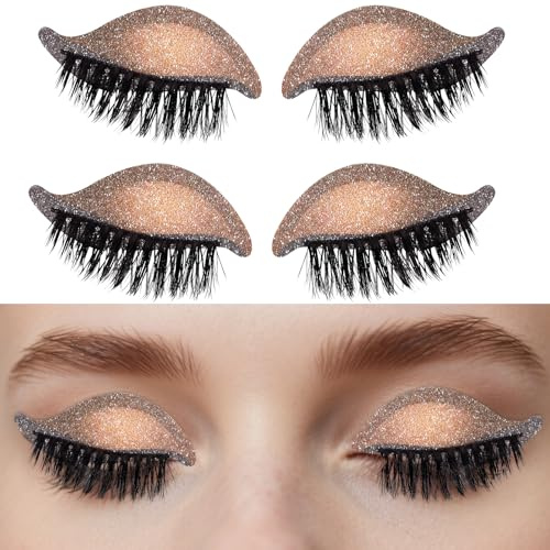 Lyreh 2 Paia Patch per Ciglia Lazy Eye Shadow, Adesivi Ciglia con Ombretto Riutilizzabili 2 in 1 per Tutte le Forme di Occhi Donne Strumento Essenziale Trucco Pigro(Oro Glitterato)