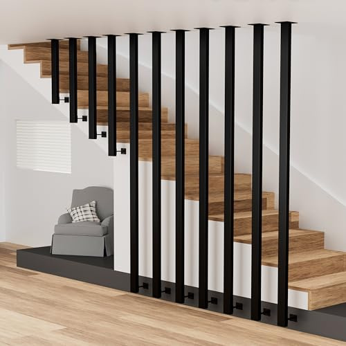 T-ZBDZ Garde Corps Escalier Noir, Rampe Escalier Interieur en Forme de L, Main Courante en L, Garde-Corps D'escalier Rambarde Exterieur, Garde Corps en Metal pour Terrasse, 60CM