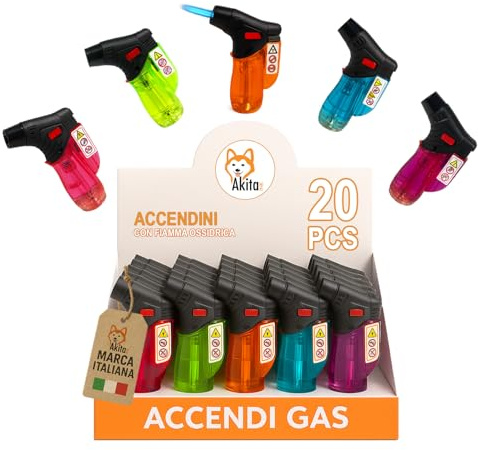 Set 20 Accendigas Ricaricabili Antivento AkitaInk - Accendini da Tempesta a Fiamma Regolabile per Cucina, Campeggio e Barbecue, Ideali per Fornelli e Grill (Senza Gas Butano)