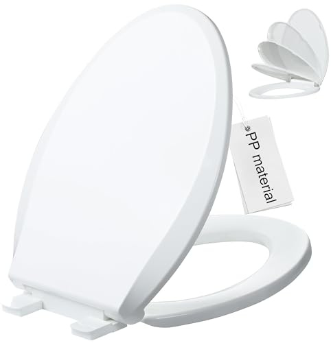 Angol Shiold Elongated Toilet Seat Soft Close & Quick Release, White PP Plastic Rust-Proof, Universal Fit for 18.5 toilet