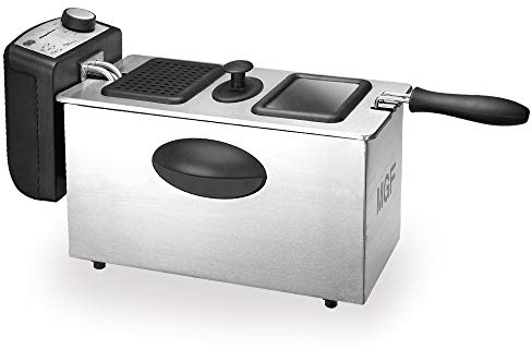 Magefesa Milos 3 - Freidora Eléctrica 3L, 2000W, Acero Inoxidable, Selector de Temperatura, Asas Plegables, Asas Exteriores, Cesto Plegable