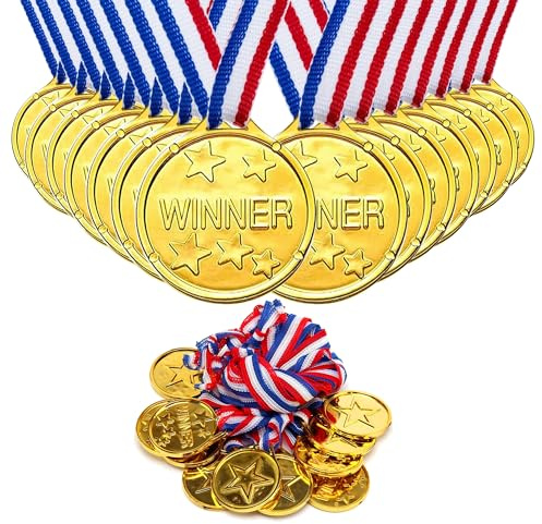 G4GADGET Strong Quality Set of Gold Plastic Winner Medals Necklaces Sports Day Awards Star Classroom kids awards (48)