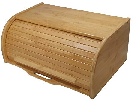 Large bread box bread basket wooden box storage boxes kitchen counter organizer, roll top breadbox. bread boxes for kitchen countertop. Bamboo wooden boxes. (Natural)