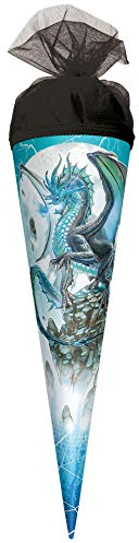 ROTH Geschenk-Schultüte Eisdrache 50 cm klein - rund Tüllverschluss - Zuckertüte Drachen EIS