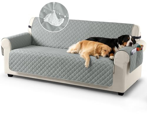 TAOCOCO Sofa Slipcovers 100% Waterproof Sofa Covers 3 Seater,Settee Covers with Storage Pockets,Anti Slip Couch Covers,Washable Sofa Protector for Kids/Dogs/Pets(Grey)