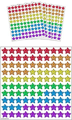 Henbrandt 5 x Sheets - 500 Holographic Star Stickers | Mini Stars for Children, Kids, Teachers, Crafts | Assorted Colours 14mm Small Glitter Stickers for Reward Charts, Scrapbooking, Art